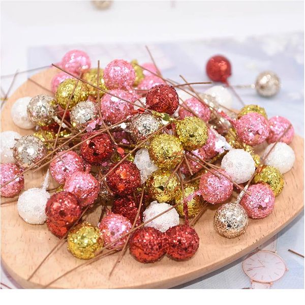 

50pcs glitter fruit stamens cherry artificial flower small red berries beads for wedding diy flower wreath gift box de bbyqsb