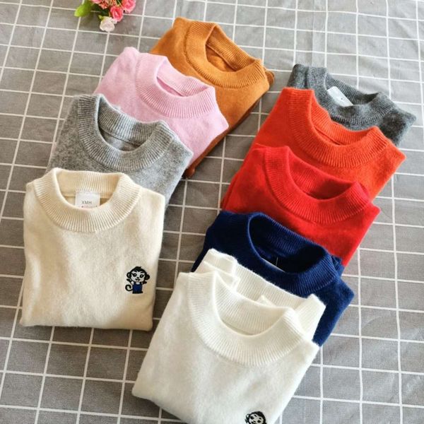 

monochrome round neck cashmere boys and girls basic white children's sweater, Blue