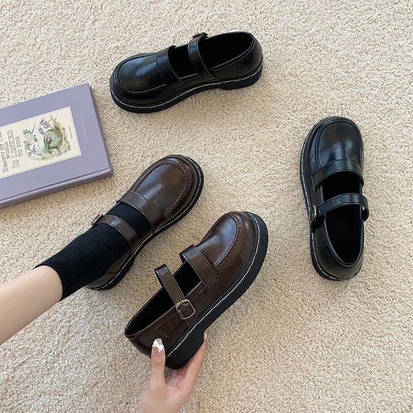 

случайные женские ботинки осень осень оксфорды женская обувь неглубокий рот все-матч круглый носок черные квартиры падение новое кожаное пла, Black