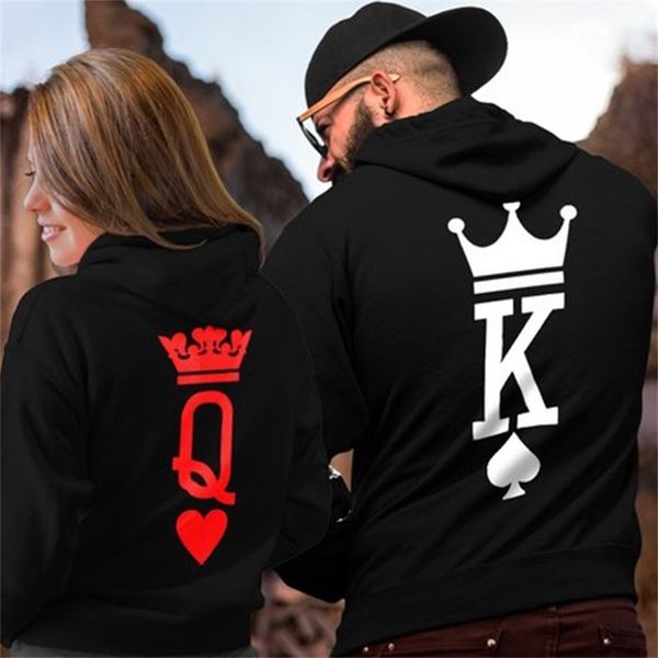 Poshfeel King Queen Crown Crown Print Пара толстовки Любители повседневные карманные толстовки с капюшоном с капюшоном пальто MCH180003 201211