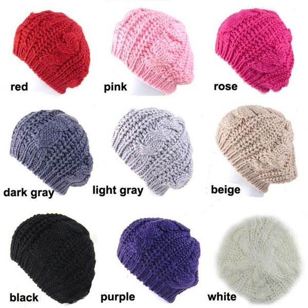 

beanie/skull caps beret braided baggy knit crochet hat ski cap women beanie lady girls fashion multi-color, Blue;gray