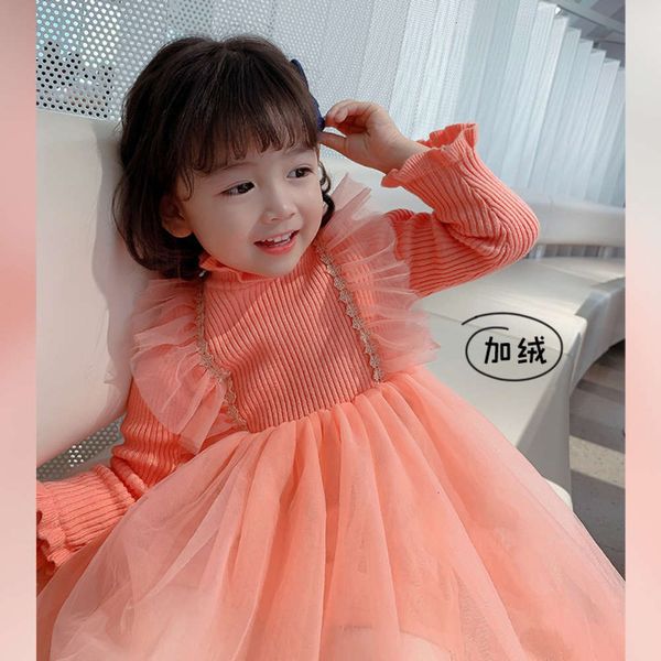 

princs girls' plush and thickened girl's knitted skirt wtern sle winter drs 2020 new, Red;yellow