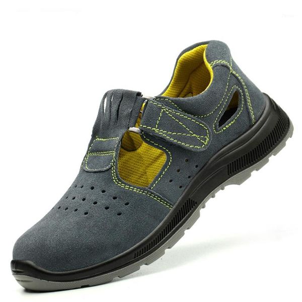 

boots big size mens casual breathable safety shoes summer cow suede leather work shoe steel toe cap sandals security seguridad1, Black