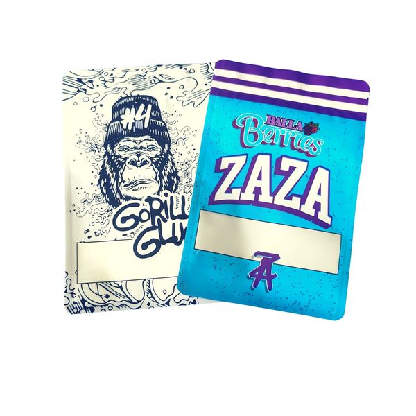 

edible packaging 28g bag 1oz gorilla glue zaza pie plastic mylar bags child resistant stand up smellproof zipper jlldaw