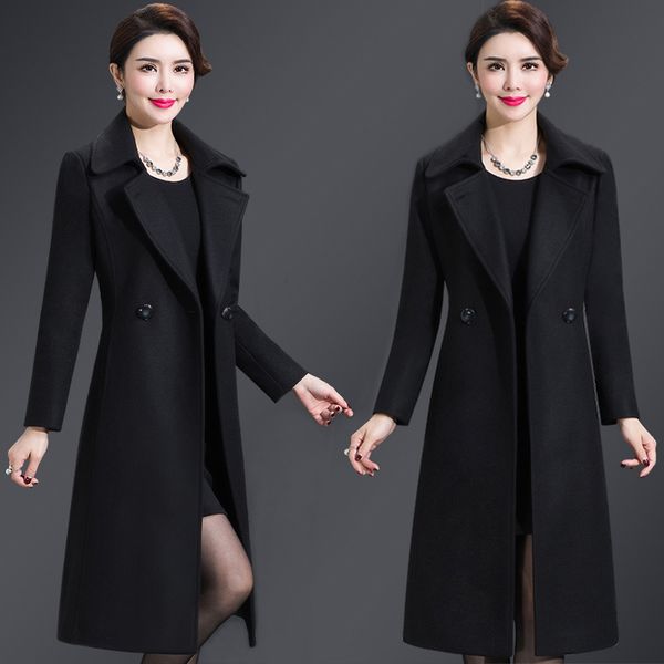 

women korean winter long overcoat female wool coat loose plus size outwear cardigans long sleeve manteau femme hiver elegant lj201106, Black
