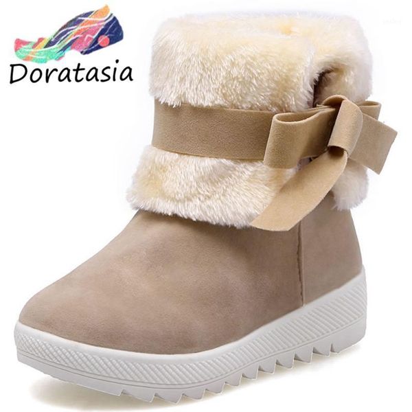 

doratasia brand new sweet bow tie fur skidproof sole for outdoor winter shoes boots women snow boots1, Black
