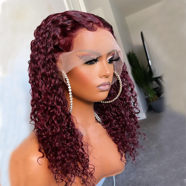 

costume accessories soft 26inch long burgundy kinky curly synthetic lace front wig for black women with baby hair 180%density 99j preplucked, Silver