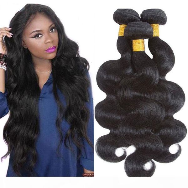 

8a brazilian body wave hair bundles 100% malaysian body wave virgin human hair weave bundles natural color unprocessed peruvian remy hair, Black