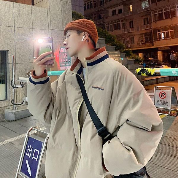 

men's down & parkas casual warm 2021 winter stand collar woman korean streetwear parka thicken zipper male coats, Black