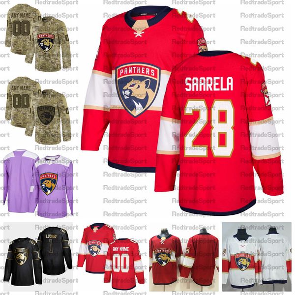 

2021 customize #28 aleksi saarela florida panthers jerseys golden edition camo veterans day fights cancer custom stitched hockey jerseys, Black;red