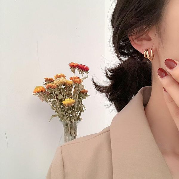 

stud 2021 ins metal hoops women's earrings vintage simple style gold silver color korean fashion women jewelry, Golden;silver