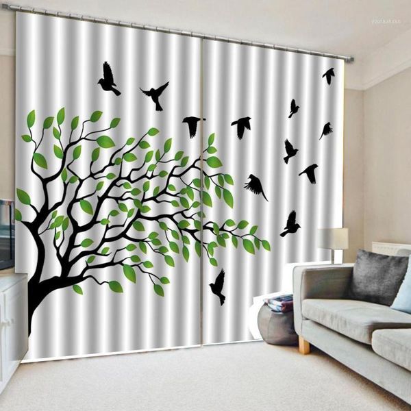 

curtain & drapes custom decoration 3d brief tree depicting abstract birds curtains for bedroom living room polyester curtain1