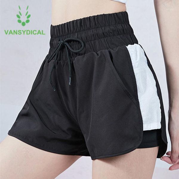 

yoga outfits vansydical sports running shorts 2 in 1 women gym high-waist quick dry fitness training workout with pocket1, White;red