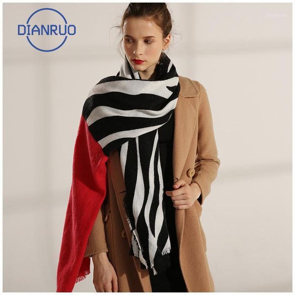 Lenços dianruo inverno quente clássico preto branco zebra listrado lenço de retalhos para mulheres senhoras faux cashmere xaill r5231