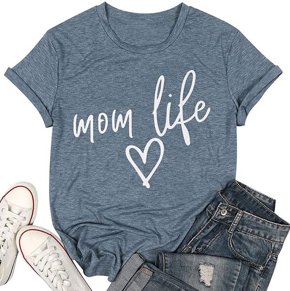 

carney 2020 womens mom life letter love graphic print crew neck short sleeve t-shirt, White