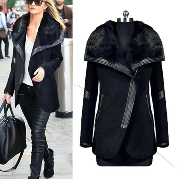 

manteau femme capuche fourrure women warm slim jacket thick parka overcoat winter outwear zipper coat women's winter jacket, Black;brown