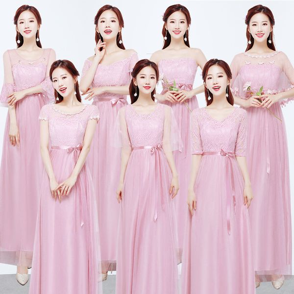 

women Gauze Flower Zipper High Elastic Waist Slim A-line Ankle-length Champagne Bean Paste Gray Bridesmaid Dresses