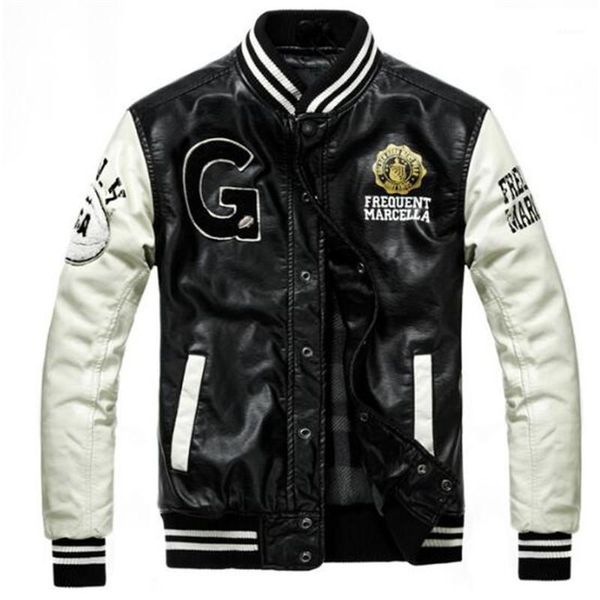 

2019 new fashion baseball leather jacket college couro men's pu leather jacket street autumn winter coat1, Black