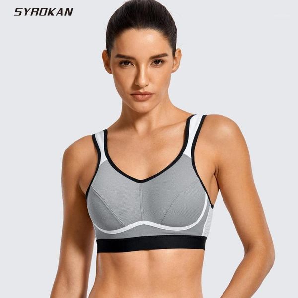 

gym clothing syrokan women's high impact support bounce control workout plus size sports bra1, White;black