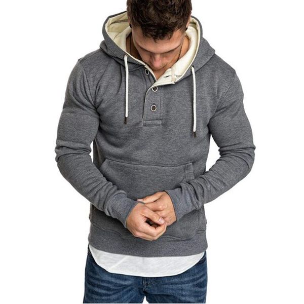 

autumn winter solid hoodies 2020 men casual tracksuits warm coat pullover sweatshirt men hoodies button collar man, Black