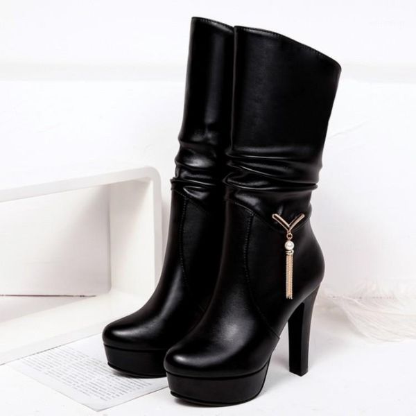 

oversized 12 boots women woman winter boots women shoes botas pearl metal pendant fold sleeve1, Black