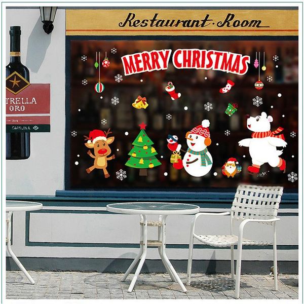 

wall stickers 1pcs 45*60cm 2021 year santa claus pull train glass window christmas xmas decorations for home decorative