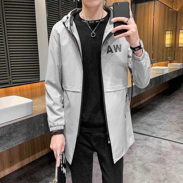 

2021 autumn new trendy brand wild mid-length hooded jacket men's trend jacket1, Tan;black