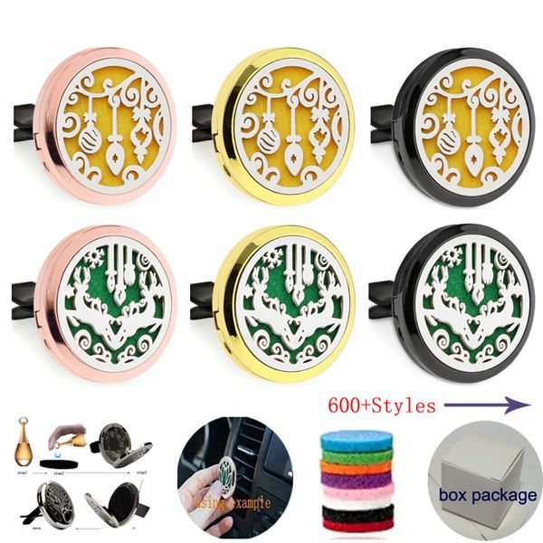 OLTRE 600 DISEGNI 30mm Oro rosa Nero Aromaterapia Diffusore di oli essenziali Medaglione Magnete Apertura Deodorante per auto con clip di sfiato (10 feltrini gratuiti) W4