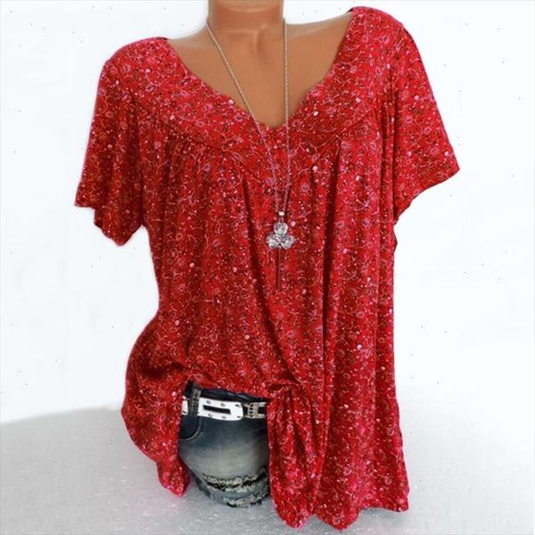 

women summer newly fashion plus size womens v neck floral t shirt droppshiping short sleeve summer loose dg88, White