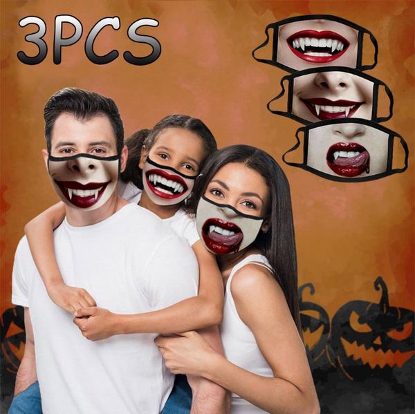 

cycling caps & masks 3pcs family halloween spoof washable reusable washcloth outdoor resuable for germ protection scarf bandana, Black