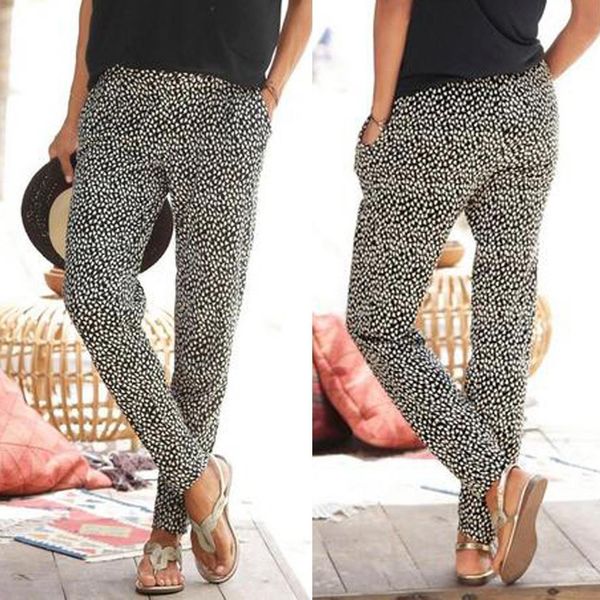 

summer pant casual pants women high waist printing easy trousers long pants sandy beach pants 2019 new, Black;white