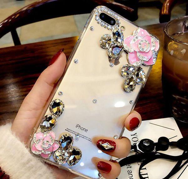 

fashion luxury designer rhinestone diamond crystal camellia flower transparent case for iphone 11 pro max x xr xs max jllvsb allguy