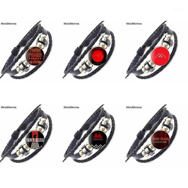 

charm bracelets ej glaze twin peaks brand jewelry with glass cabochon statement black leather bracelet bangle for girls handmade gift1, Golden;silver