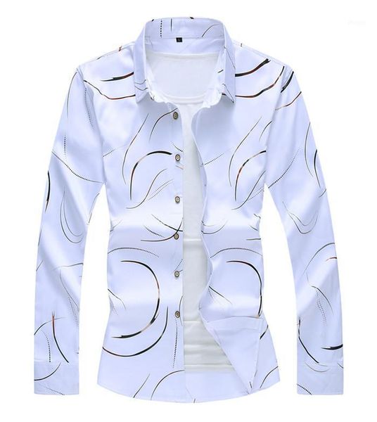 

2021 autumn new men's printed shirt fashion casual white long sleeve shirt male brand clothes plus size 5xl 6xl 7xl1, White;black
