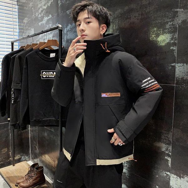 

winter new men's down jacket korean solid color versatile thickened cotton padded jacket large size bread coat11, Black