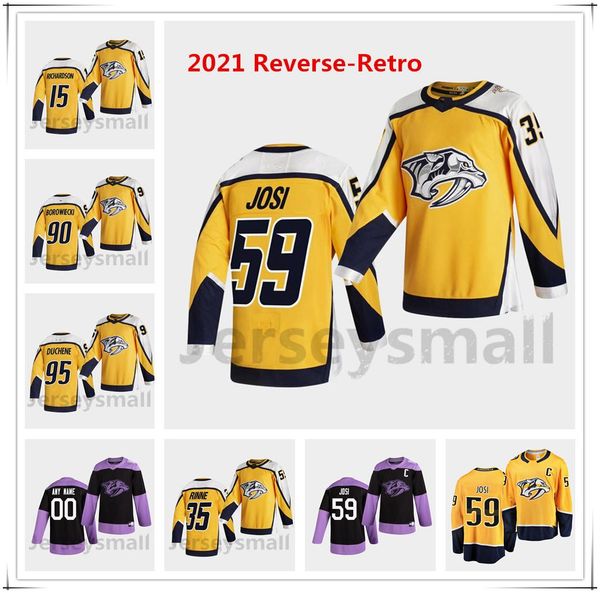 

nashville predators 2021 reverse retro roman josi gold jersey pekka rinne viktor arvidsson duchene johansen ellis saros granlund borowiecki, Black