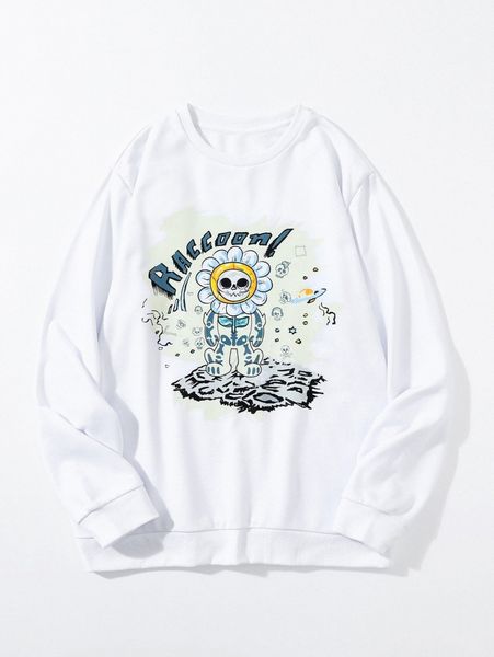 

men letter & skull print pullover e6ze#, Black