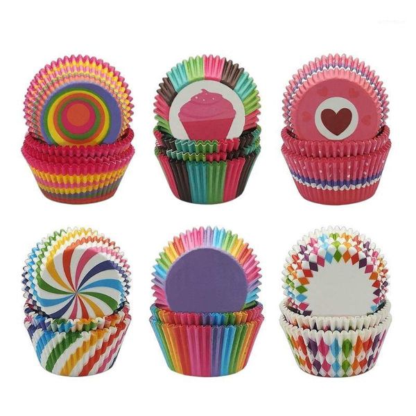 

baking moulds 100pcs/pack cupcake liner disposable paper cups rainbow wrappers nonstick muffin cases molds holiday party1