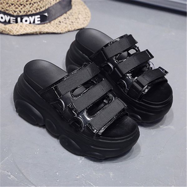 

2021 new triple way buckle women's slippers summer of thick women outdoor sports sweet pretty girl nine inches shoes hyu3, Black