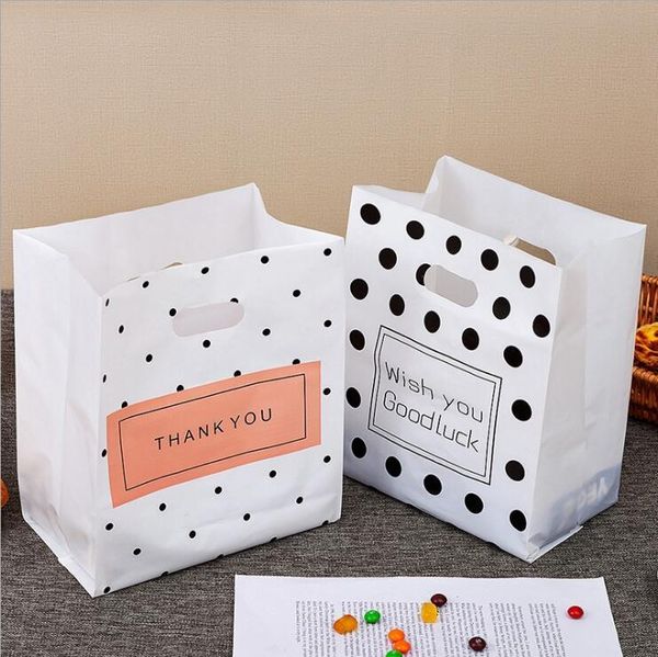 

gift wrap 50pcs/lot cake bread bag polka dot fashion plastic with handle packaging thank you bags