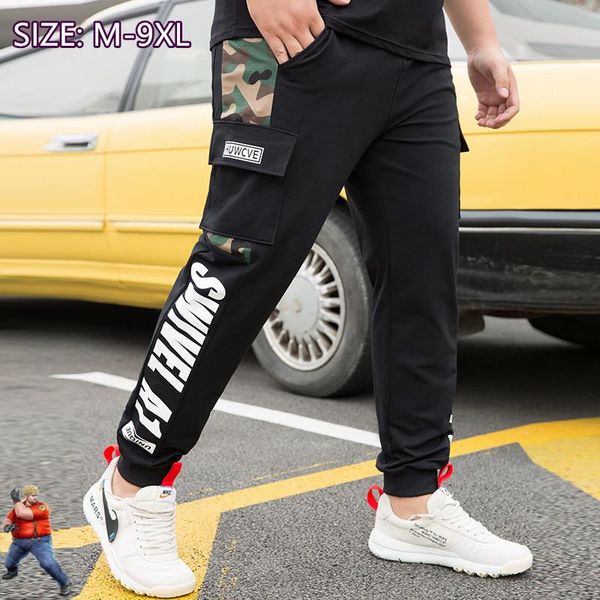 

camo pants men sports strethced cargo sweatpants joggers harem trousers plus size 6xl 8xl 9xl with many pockets male sweatpants, Black