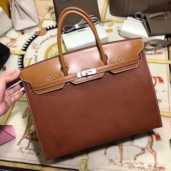 Aa Birkinbag por atacado de melhor qualidade Totalmente artesanal Quaity Box Brown Couro Designer Bag30cm pode fazer tamanho 25 35cm com costura de cera de preço diferente em torno de 20 dias