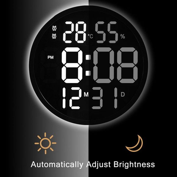 

digital wall clock led mirror multifunctional light alarm clock with temperature display ring shaped home decoration gift