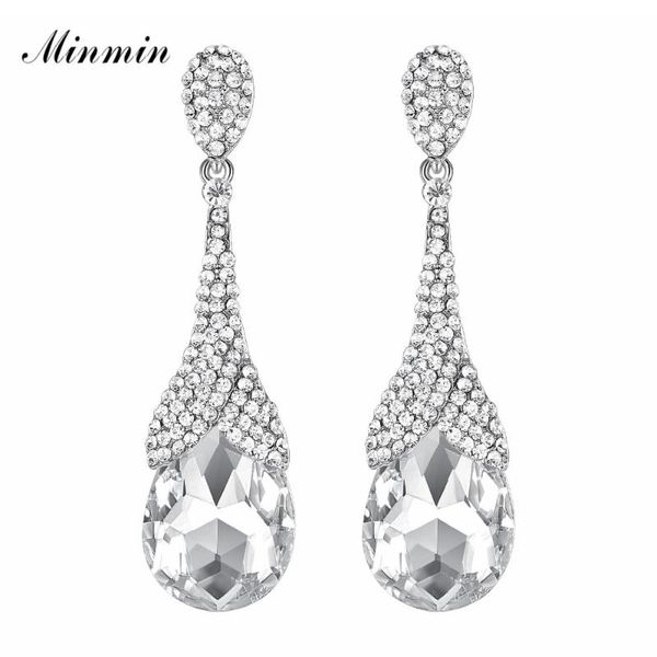 

minmin shiny crystal big teardrop drop earrings for woman luxury wedding prom jewelry fashion long dangle earrings eh1085, Silver