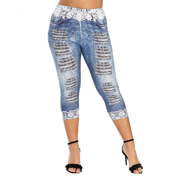 

6xl plus size distressed denim pants skinny casual print trousers stretch pants imitation jeans woman slim elastic pencil pants, Black;white