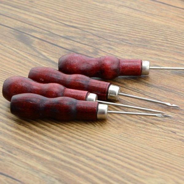 

red wooden handle sewing awl hand stitcher leather craft tip shoe repair puncher positioning drill sewing needle hook tool 1pcs wmtyvc