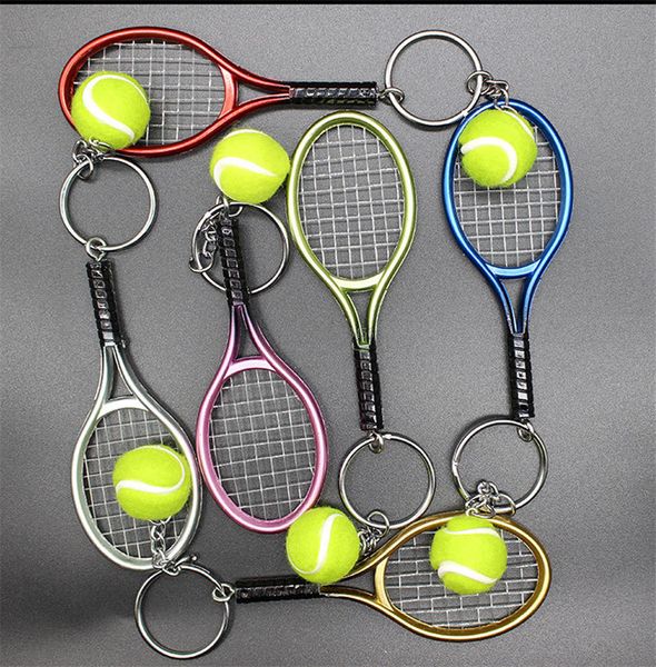 Sport Tennisschläger Schlüsselanhänger Ball Schlüsselanhänger Tasche hängt Halter Frauen Männer Modeschmuck Wille und sandiges Geschenk