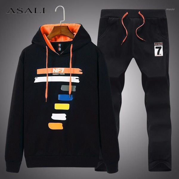 

hoodies print sweatpants tracksuits sets men autumn long sleeve hooded sweatshirt + pants suits men's winter 2 pieces sportswear1, Gray