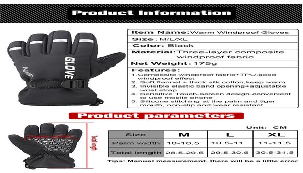 

winter thermal full finger touch screen cycling gloves reflective windproof warm bike gloves waterproof bicycle glove men women wmteua, Black