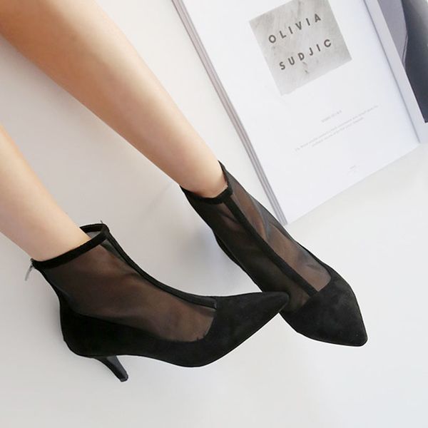 

2021 new hollow stiletto heel summer zipper and autumn breathable women's sandals only boots si94, Black